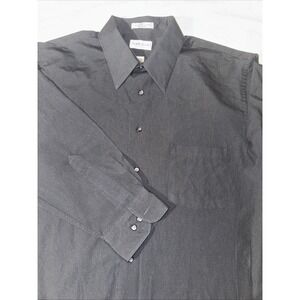 Van Heusen Poplin Dress Shirt Mens 17 1/2 34/35 Black Long Sleeve Wrinkle Free